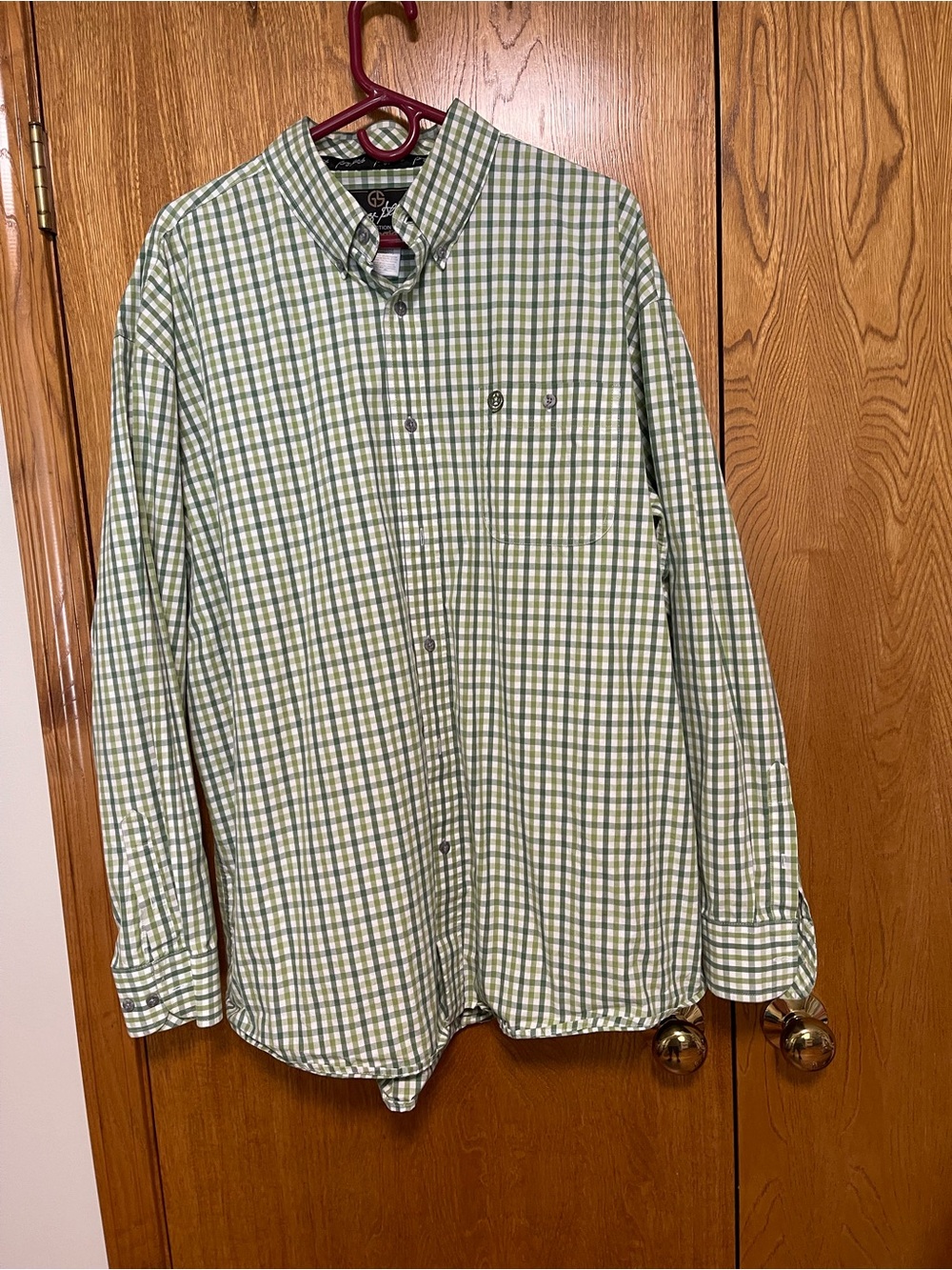 Wrangler Green and White Plaid Button-Down Shirt